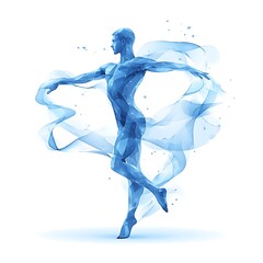 Poster - abstract dancer in motion. dynamic, geometric, blue form, flowing fabric