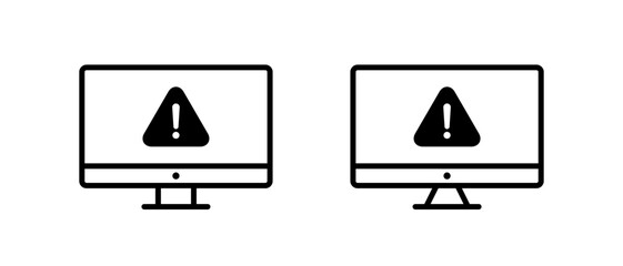 Fototapete - Computer failure icon in line style. Warning sign, security threat on PC monitor symbol