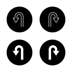 Poster - U turn arrow icon on black circle. Direction symbol for maps and navigation
