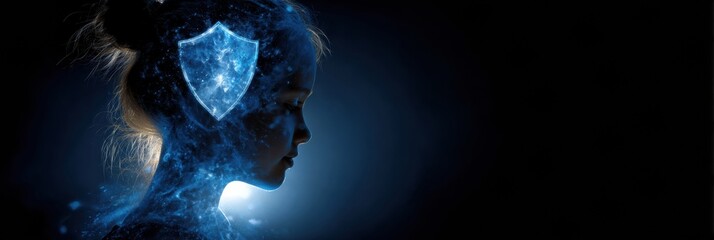 Poster - Teen Profile Icon Featuring a Cyber Shield Emerging From a Glowing Orb in a Dark Environment With a Space for Personalization