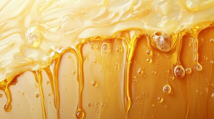 Poster - Golden liquid flowing, dripping, with bubbles and texture.