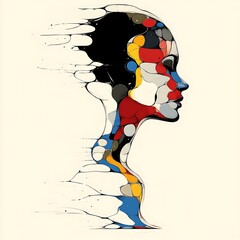 Poster - Abstract female profile, colorful, fluid paint, dynamic