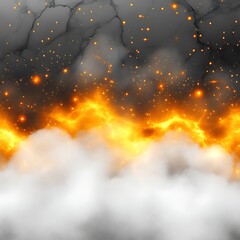 Poster - Abstract fiery and smoky digital art.  A dramatic, dynamic image of  flames and smoke over a textured marble-like surface.  Small, glowing specks enhance the effect