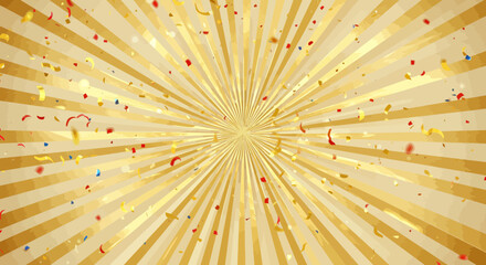 Poster - Golden burst background with falling confetti creates a festive atmosphere for celebrations