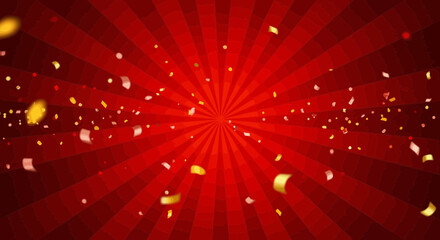 Poster - Festive red burst background with golden confetti for celebration events