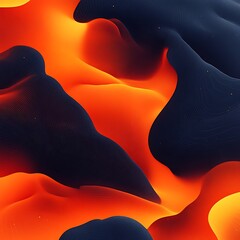 Poster - Abstract, flowing forms of vibrant orange and deep navy blend in a dynamic, textured design.  A digital landscape of swirling, organic shapes creates a captivating visual experience