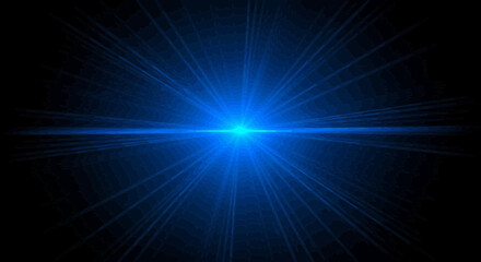 Poster - Abstract blue light rays emanating from a central point on black backdrop