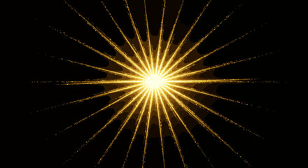 Poster - Radiant golden starburst explosion on black background, abstract effect graphic