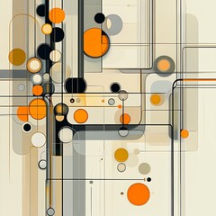 Poster - Abstract geometric artwork featuring orange, grey, and beige circles and lines