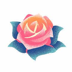 Poster - A vibrant and detailed vector illustration of a beautiful rose flower with textured petals and leaves, isolated on a white background.