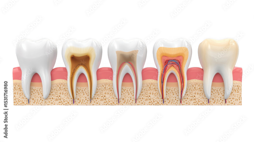 Cross section illustrating the progression of tooth decay ...