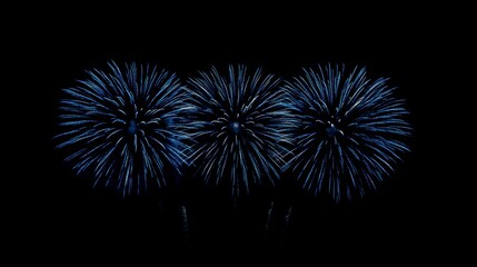 Poster - Three blue fireworks exploding against a black night sky.