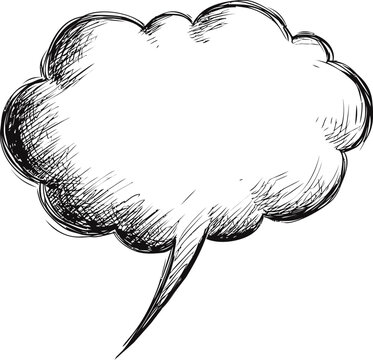 Hand-drawn speech bubble in monochrome sketch style for design concepts. Vector illustration