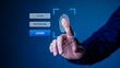 © Zee - Fingerprint login interface on blue screen with biometric security authentication concept