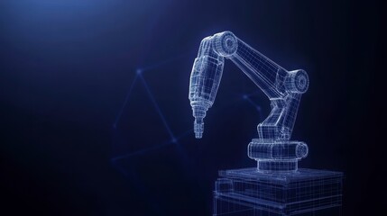 Leinwandbilder - Wireframe robotic arm on dark background.