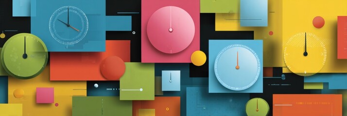Poster - Time Management Tips for Teenagers Presented Through Colorful Digital Blocks With Clocks Illustrating Effective Strategies for Productivity
