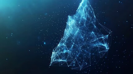 Poster - Abstract blue digital structure, glowing lines and dots forming a geometric shape in dark space.