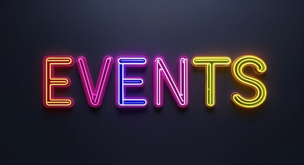 Fototapete - events colorful neon lettering on plain black dark background