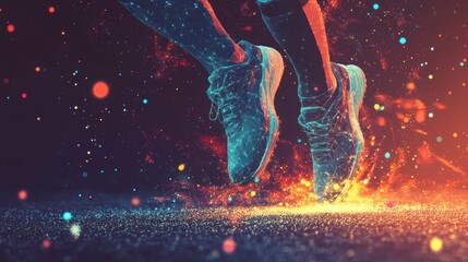 Poster - Energetic runner's legs in mid-air, sparks and fire trails below.