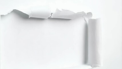 Poster - Torn white paper sheet with curled edges creates a bright, minimalistic frame and empty space for text or design elements.