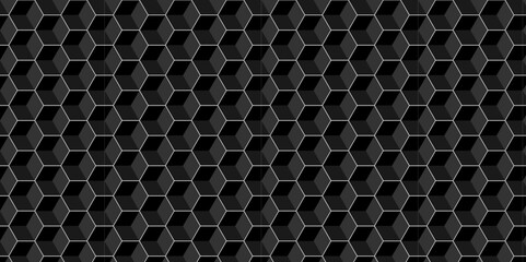Poster - black cube square geometric tile hexagon mosaic wall grid wallpaper. black and gray geometric block 