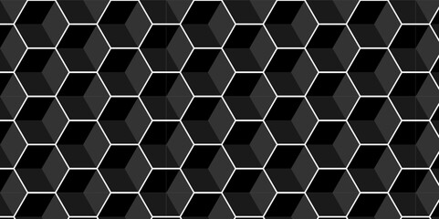 Poster - black cube square geometric tile hexagon mosaic wall grid wallpaper. black and gray geometric block 