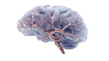 Poster - realistic 3d rendering of a human brain showcasing the intricate network of blood vessels and the ne