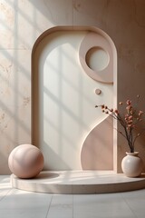 Aufkleber - abstract geometric space with rounded elements and gentle palette, minimalistic aesthetic
