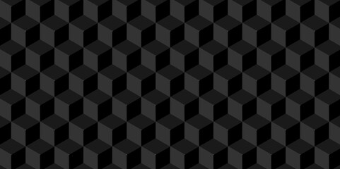 Poster - black cube square geometric tile hexagon mosaic wall grid wallpaper. black and gray geometric block 