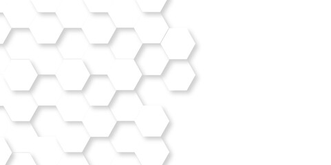 Poster - abstract minimal background with white lines hexagonal structure futuristic white background and emb