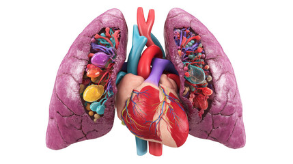 Poster - Medical illustration showing colorful lupus attacking lungs and heart. Providing a visual representation of the disease's impact on respiratory and cardiovascular systems with transparent background