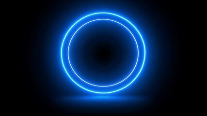 Poster - Glowing concentric circles illuminate a dark space with a vibrant blue neon light, creating a modern, futuristic abstract design.