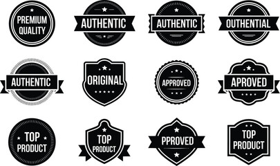 Poster - Set of black and white vintage badges featuring premium quality authentic approved top product labels