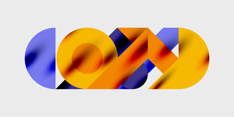 Aufkleber - Abstract design features overlapping colorful shapes. Vivid orange, blue hues create dynamic composition. Modern aesthetic, simple background.
