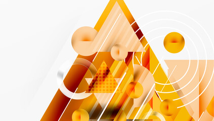 Aufkleber - Abstract geometric composition. Orange, yellow hues dominate design. Circles, triangles create dynamic visual effect. Modern, clean aesthetic.
