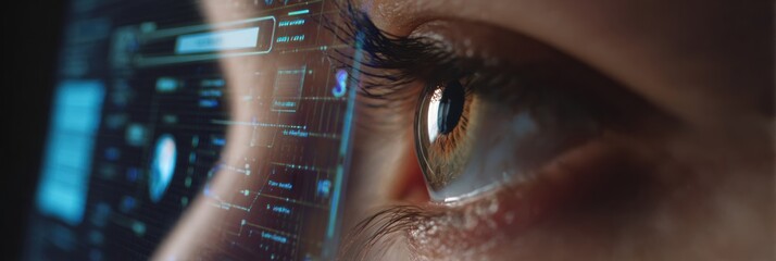 Aufkleber - Virtual Eye Exam With Futuristic User Interface Displayed on Computer Screen During Online Consultation