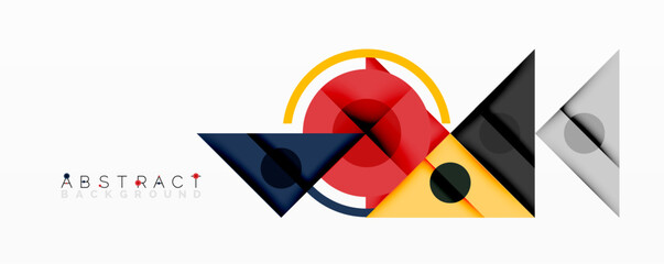 Poster - Modern abstract design. Geometric shapes overlap, creating dynamic composition. Red, yellow, blue, black colors dominate. Minimalist style.