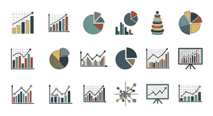 Poster - Vector Icons Set of Diverse Collection of Illustrated Charts and Graphs for Data Analysis. Vector Illustrations