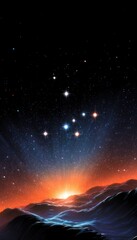 Wall Mural - Cosmic sunrise over alien terrain