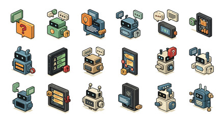 Poster - Vector Icons Set of Isometric Collection of Chatbots and Interfaces. Vector Illustrations