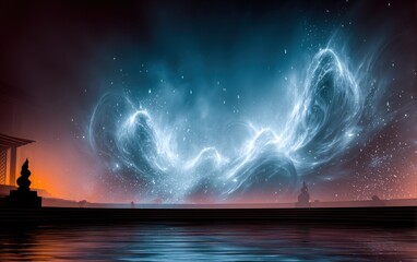 Wall Mural - Cosmic swirls over a tranquil water's edge