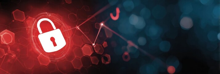 Aufkleber - Security System Intercepts Phishing Attempts in Digital Grid Showcasing Secure Lock Symbol and Data Visualization Elements