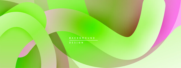 Aufkleber - Abstract fluid shapes, vibrant green hues dominate. Pink, brown accents create dynamic composition. Modern design element.