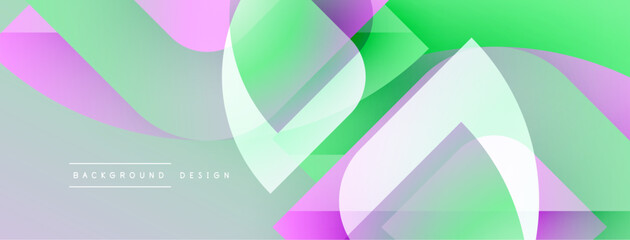 Poster - Abstract geometric shapes overlap, creating vibrant gradients. Pink, green hues dominate design, suggesting modern aesthetic.