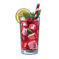 Poster - Raspberry Lemonade Refresher with Ice Cubes and Fresh Mint Illustration