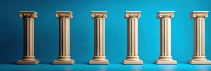 Poster - Five Pillars of Personal Development Standing on a Vibrant Blue Background, Symbolizing Growth and Improvement in Life