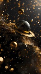 Aufkleber - digital technology black and gold planet universe illustration poster background