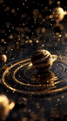 Aufkleber - digital technology black and gold planet universe illustration poster background