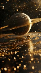 Aufkleber - digital technology black and gold planet universe illustration poster background