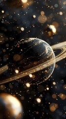 Aufkleber - digital technology black and gold planet universe illustration poster background